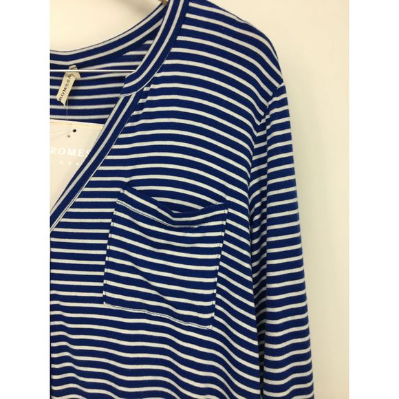 NWT Promesa Striped Soft Rayon Navy White Button Top Womens Size 14 - Picture 3 of 7